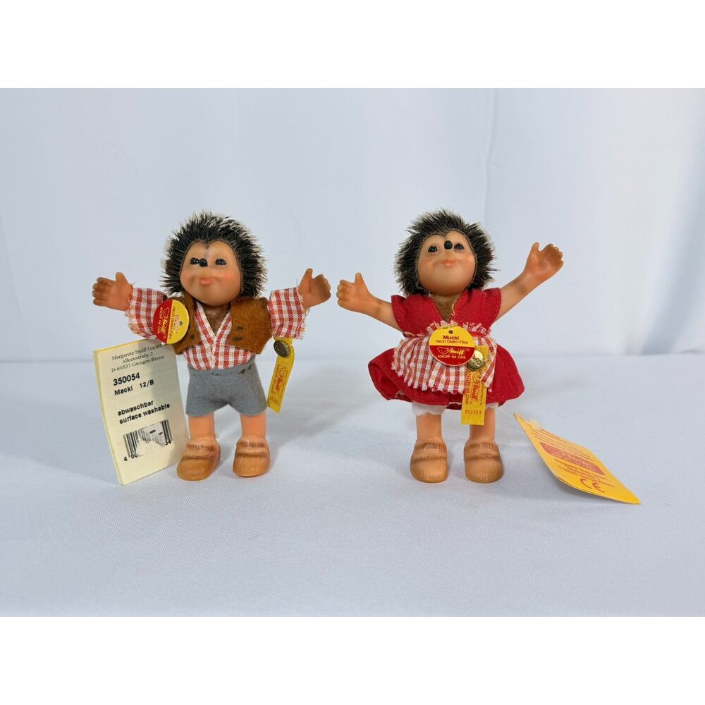 VTG Steiff Macki And Mucki Hedgehogs ALL German Tags Germany Hedgehog Pair